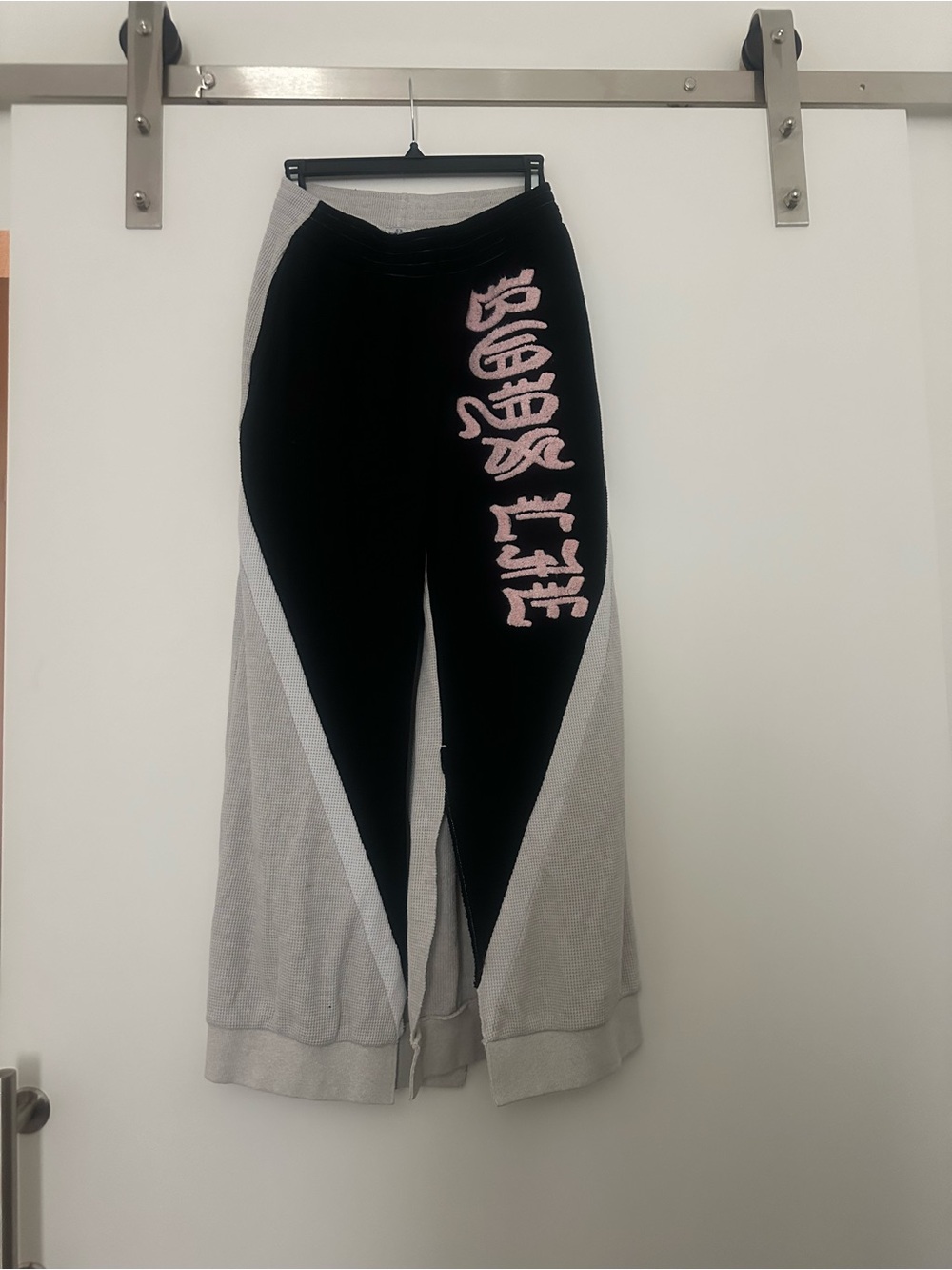 Boys Lie Black and Gray Colorblock Joggers with Pink Graphic